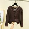 Double-sided Dralon Cardigan Top Long sleeve All-Matching Women Casual Age-Reducing Outerwear Loose Slimming round Neck Home Wear Top