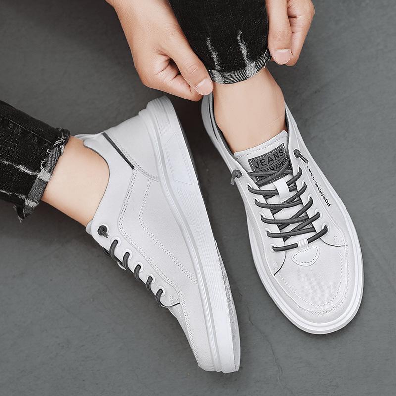 Simple Solid-Color Canvas Shoes, Student Little White Shoes, Daily Breathable One-Pedal Lace-Up-Free Sports Board Shoes, Men'S Shoes