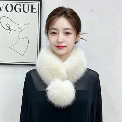 Korean Style Double-Sided Faux Fox Fur Magnetic Scarf - Versatile Solid Color Winter Neck Warmer