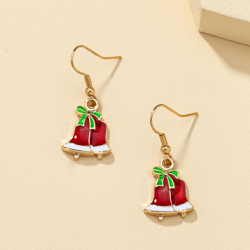 1 Pair of Elegant Ladies' Christmas Bell Bow Pendant Earrings - Rose Gold/Green Hoop Earrings,  Christmas Party Jewellery