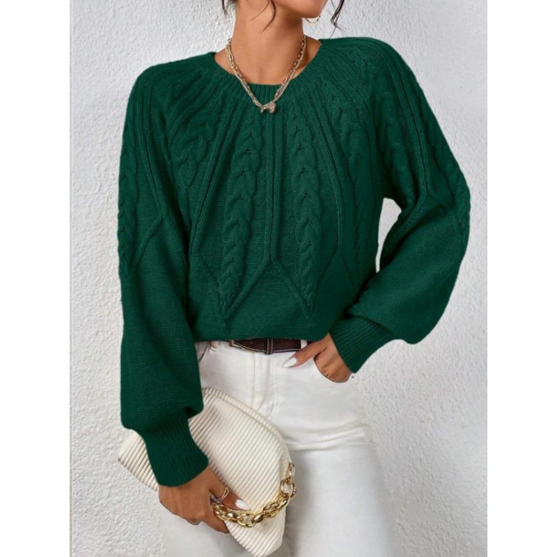Women S Crew Neck Pullover Knit Sweater Solid Color Casual Long Sleeve