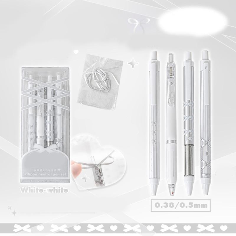 4 Pcs 0.5mm Gel Ink Pen Ballet Strap Bows Neutral Pen Retractable Black Ink Gel Pen Lovely Pressing Pen for Journaling