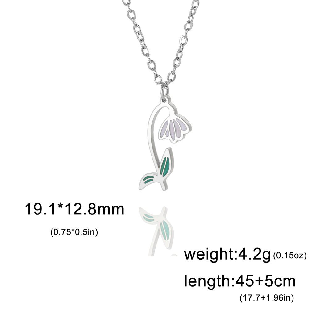 12 Birth Months Flower Necklace Stainless Steel White Green Enamel Daisy Rose Cosmos Pendant Neck Chains Birthday Gift
