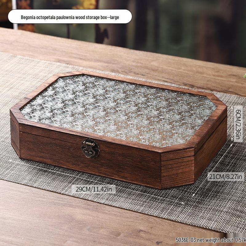 Jewelry Organizer with Wooden Base & Glass Lid - Dustproof Display for Earrings, Bracelets & Ornaments