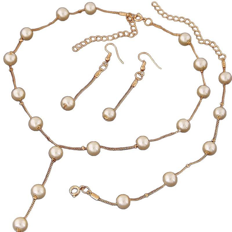 4PC Women's Fashion Imitation Pearl Necklace Earrings Bracelet Jewelry Set Suitable for Wedding, Party, Festival Gifts