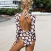 CHARMLEAKS Einteiliger Badeanzug für Damen, Frühling/Sommer, Rash Guard, sexy Badeanzug, bedruckter Bikini, hinten geknotet