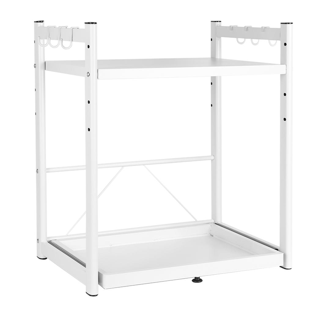Expandable Microwave Rack with Hooks Extendable Microwave Stand Non Slip Over Microwave Shelf Carbon Steel for Countertop