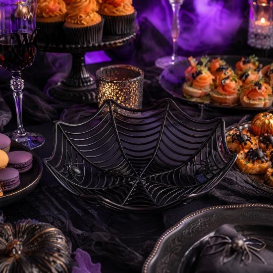 Spinnennetz Süßigkeitenschale Halloween Korb, Kunststoff Spinnennetz Design Obst Servierschale, Auffällige Dekoration für Leckereien oder Trick-Halter für den Esstisch,