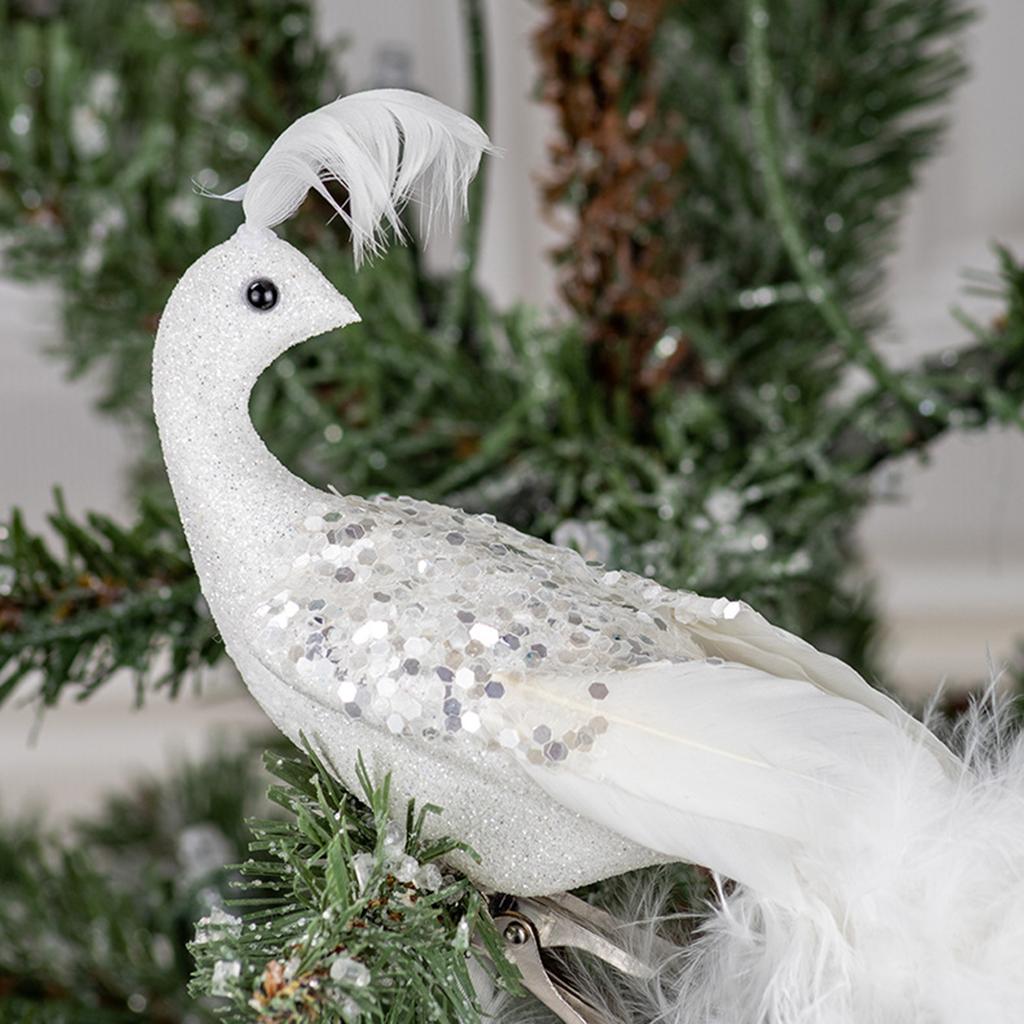 Christmas Tree Ornaments 3D Realistic Simulated Peacocks with Long Tail Natural Feathers Hanging Decoration Party Home