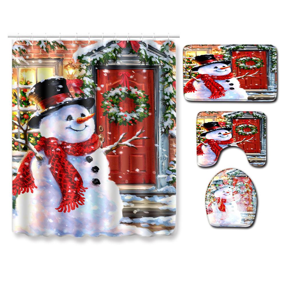 

Christmas Waterproof Curtain Toilet Four-Piece Floor Mat Combination Bedroom Door Mat Living Room Carpet 45 * 75 Floor Mat
