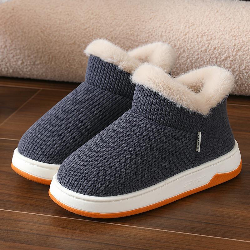 Unisex Winter Warm Closed Heel Thick Sole Non Slip Cotton Shoes For Indoor Outdoor Wear