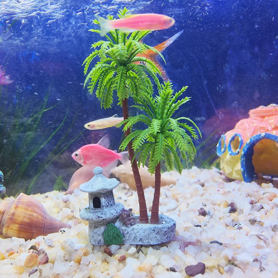 Aquarium Harz Kokospalme Laternenförmiges Wasserturm-Modell, DIY Mikro-Landschaft Dekoration, Aquarium Landschaft Ornament