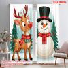 2pcs,2D Plane Printing Curtains&Window Treatment Cute Reindeer Snowman Merry Christmas (2) Polyester Easy Install (without Rod)