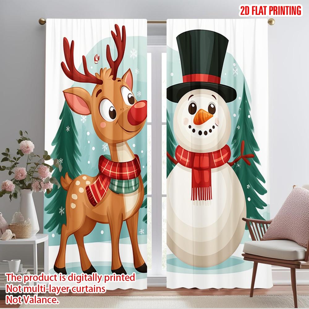 

2pcs,2D plane printing Curtains&Window Treatment Cute Reindeer Snowman Merry Christmas (2) Polyester Easy Install (without rod) 52.50×116.00 CM 2pcs