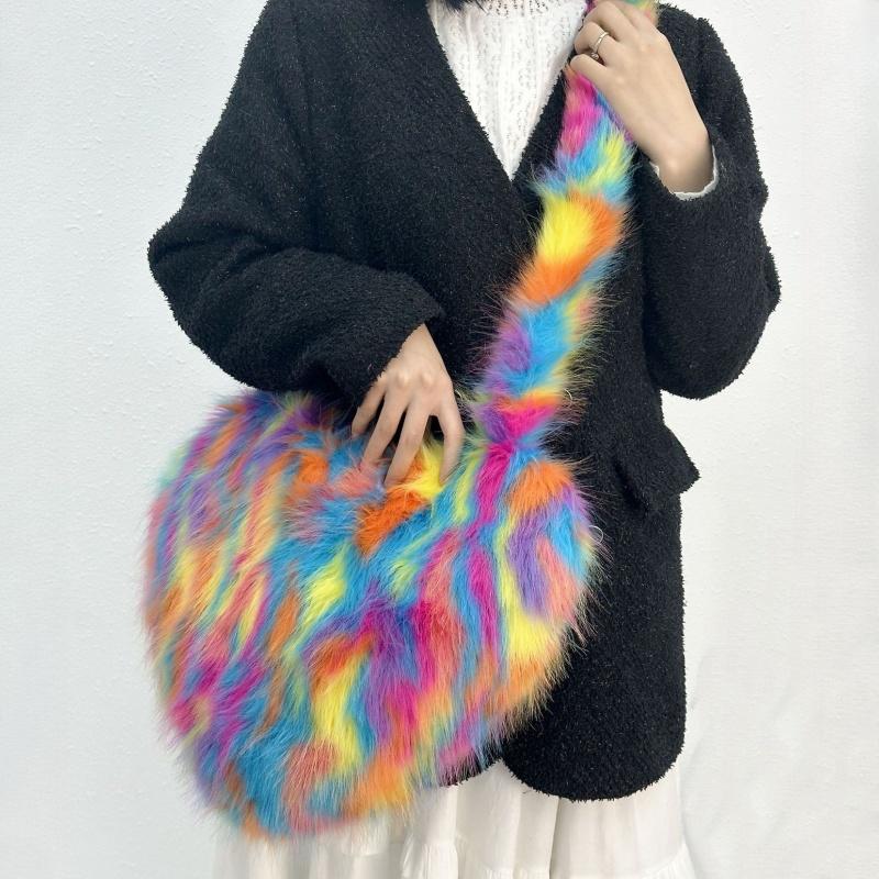 Winter New Women's Shoulder Bags High-end Imitation Fox Fur Ladies Handbag Fashion Trendy Heart Shape Soft Plush Messenger Bag for Women's Day Gifts