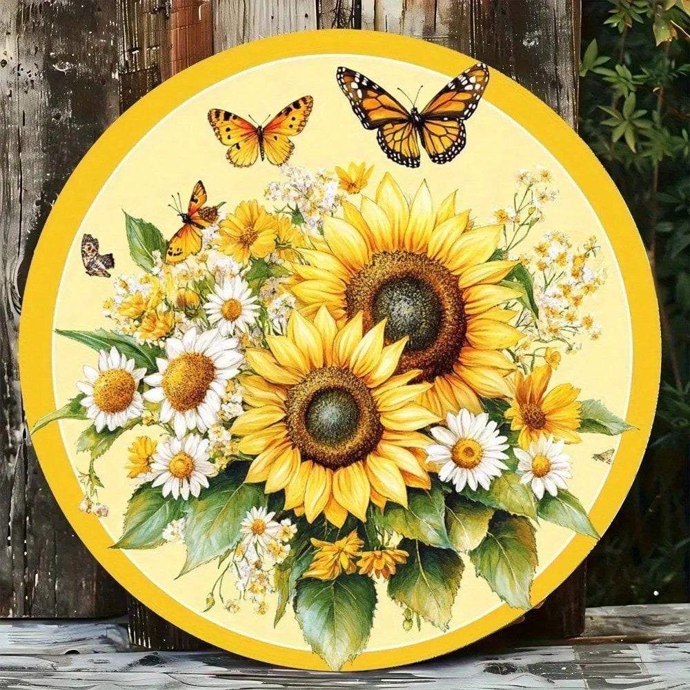 Vintage Sunflower Butterfly Metal Wall Art Rustic Farmhouse Home Decor