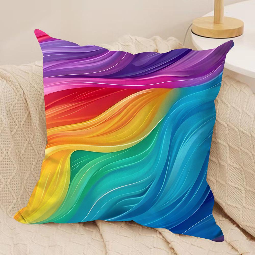 Rainbow Color Cushion Cover Soft Plush Fabric DoubleSided Printed Sofa Cushion Cover for All Seasons Home Decor Gift