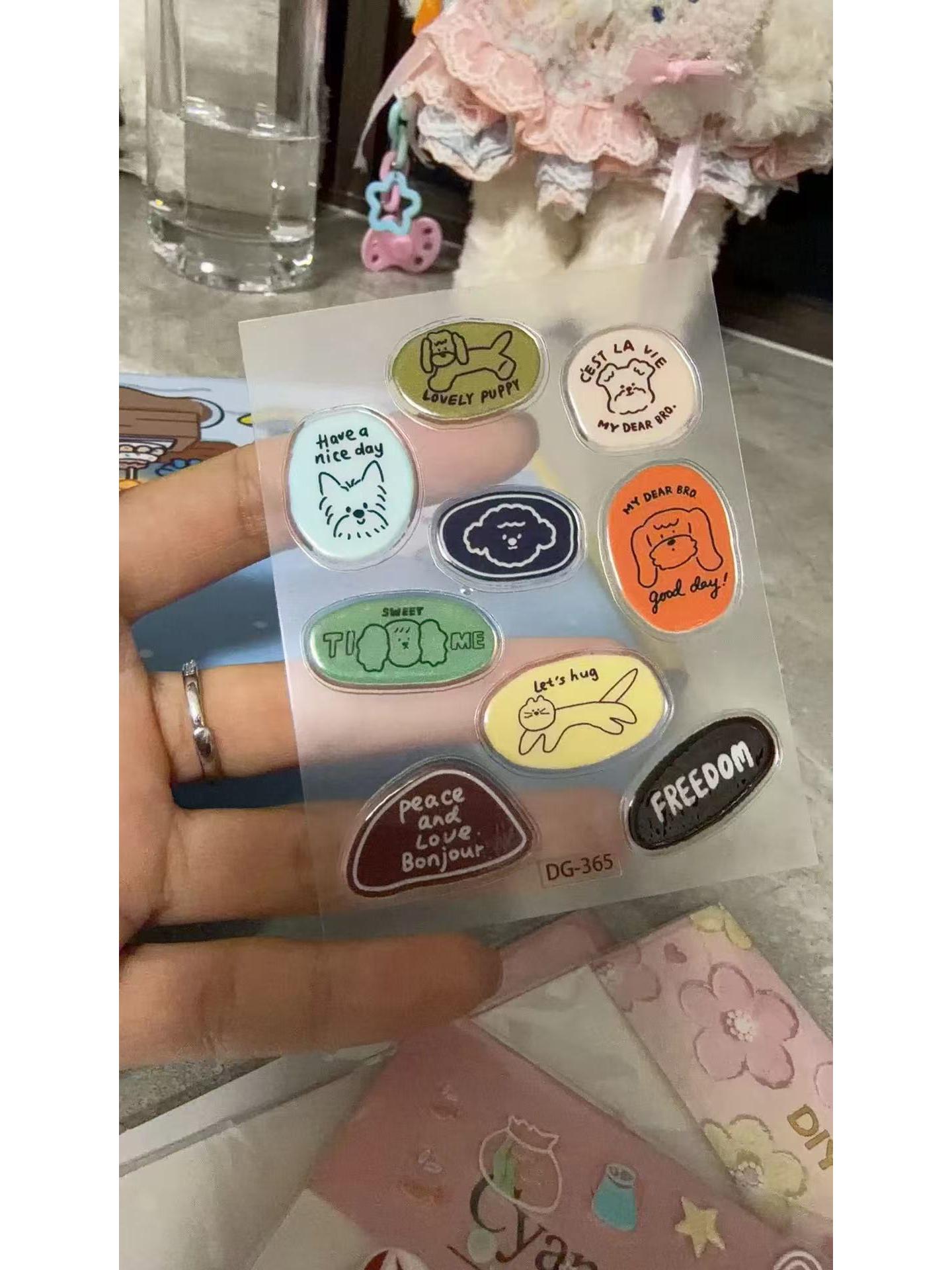 Cute Korean Style Cat & Dog Jelly Resin Flat Stickers for Diaries BG003