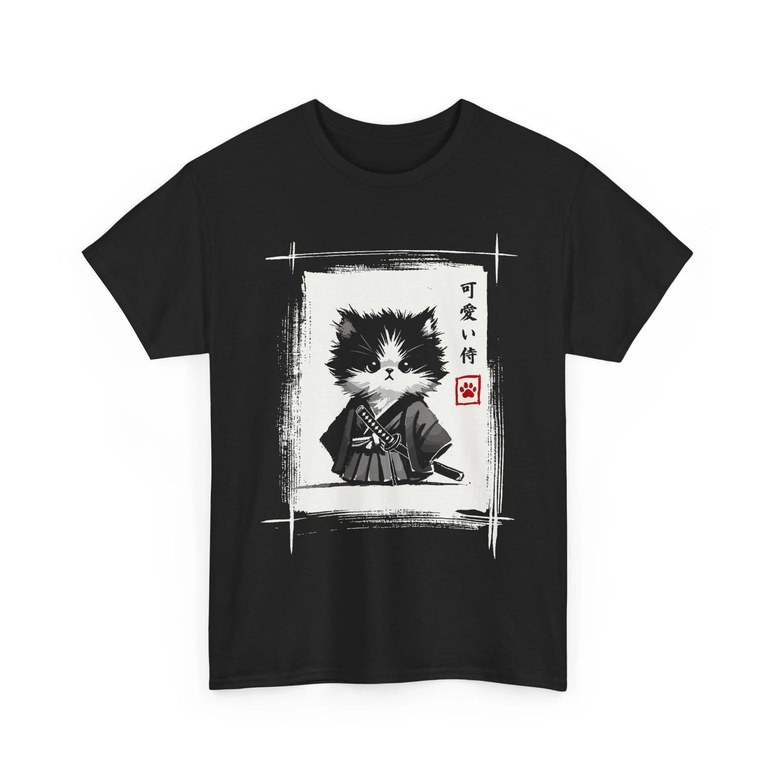 Samurai Cat Shirt, Japanese Art Lovers Kawaii Funny Cat Women Men Shirt 4XL