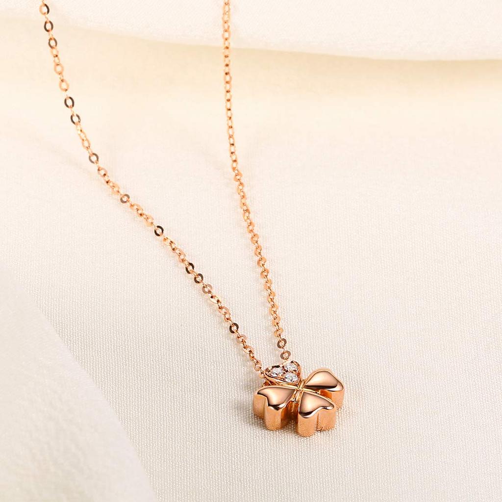 FANCIME 18K Pink Gold Diamond Necklace for Clover Perfect for and Gift Wrapping Women, Lab-Grown Diamonds, Four-Leaf Design, Birthdays, Anniversaries,