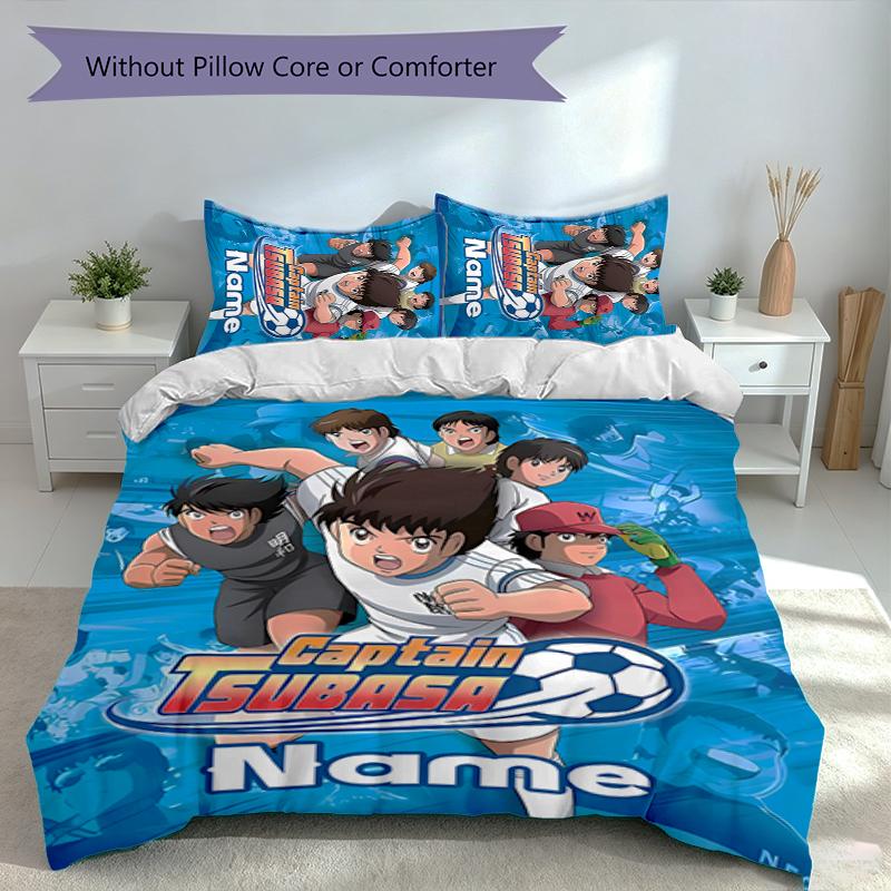 3pcs Custom Name Captain Tsubasa Dream Team Set,Includes 1 Duvet Cover and 2 Pillowcases,All-season Bedroom Decor