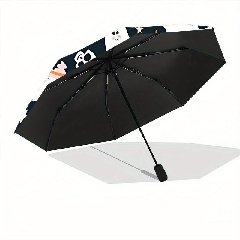 1pc Ghost Halloween Automatic Open/Close Umbrella with One-Touch Button, Compact Folding Canopy, Sturdy 8-Rib Windproof Design