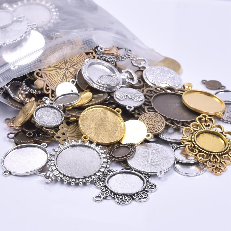 10/20/30pcs Mixed Vintage Alloy Round Blank Settings Base Pendant Metal Cabochon Charms For Jewelry Making Bulk Junk Cases Charm