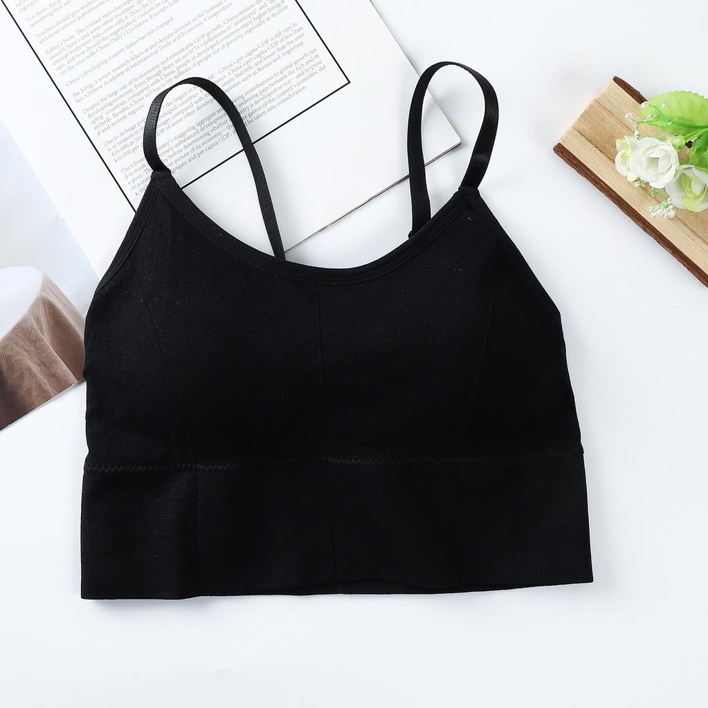Women's Ribbed V-Neck Cami Top, Seamless U-Back Bralette with Built-in Bra