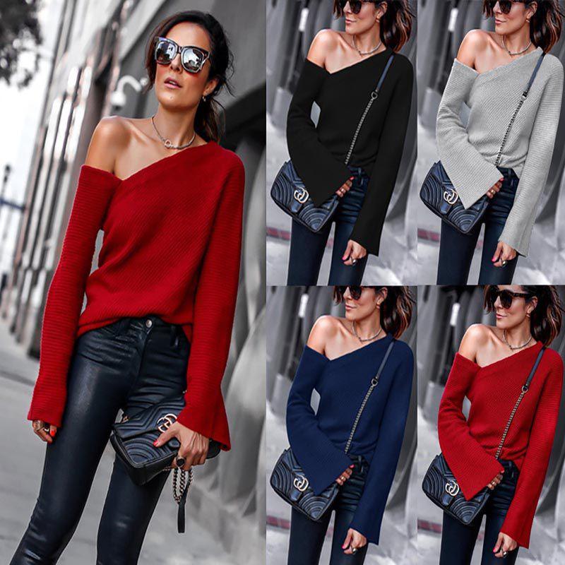 Elegant Women Fashion One Off Shoulder Blouse Shirts Top Long Sleeve Pullover Tops For Effortless Style