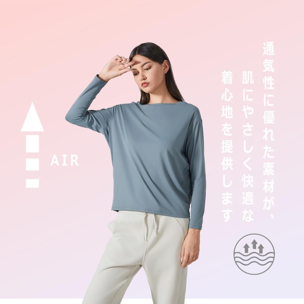 Pluviva Long Sleeve Yoga Perfect for Hot and Fitness Women's Top, Quick-Drying, Pilates, Running, Gym, Yoga, Cycling, (Z10-bl-L)