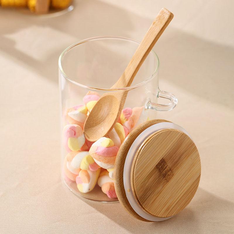 Bamboo Lid with Spoon Sealed Jar Household Glass Storage Jar Tea Jar Coffee Bean Storage Jar Seasoning Jar Milk Powder Jar