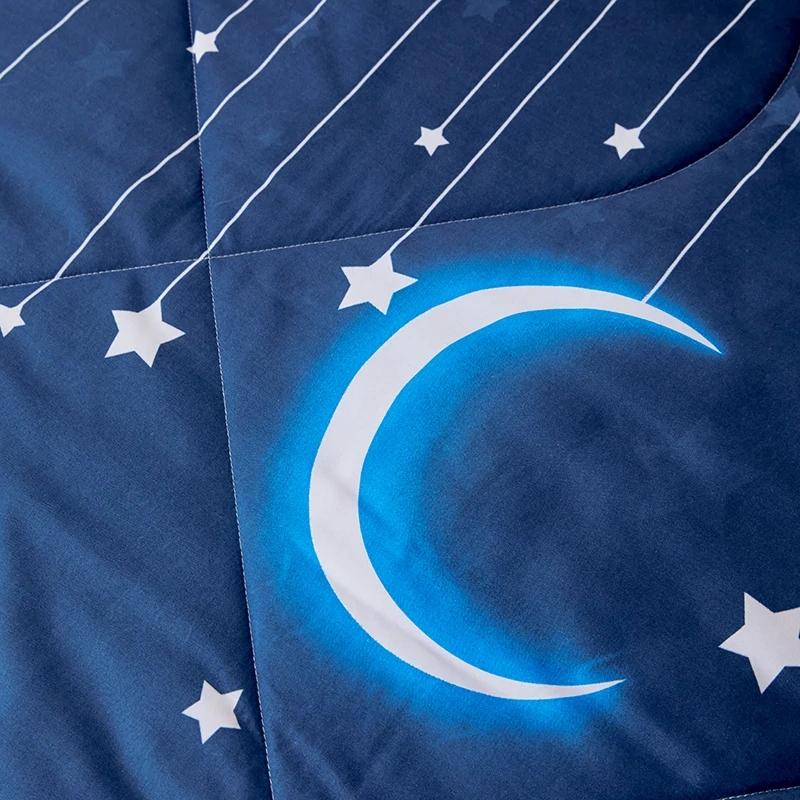 Soft Summer Quilt Skin Friendly Blue Air Conditioning Comforter Star Moon Printed Home Double Bed Sofa Blanket for Adult Kids