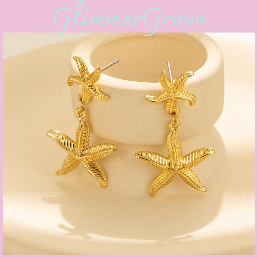Trendy Gold Plated Starfish Earrings Stylish Gold Alloy Star Shape Earrings For Women For Autumn