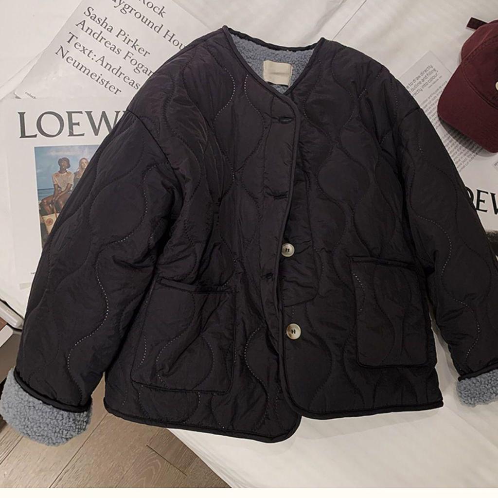 Women's Pink Fleece-Lined Cotton Coat - 2025 Autumn/Winter Fashionable Student Commuting Padded Jacket