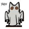 Halloween Theme Room Decor Ghost Cat Ornament, Wooden Decoration, Spooky Cute Desktop Party Props Table Centerpiece for Home Office Desk, Tiered Tray