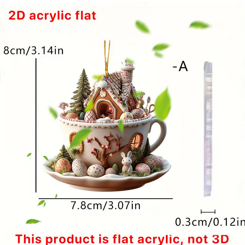 Neue Osterbaum-Anhänger 2D-Ebene Acryl Osterei Hase Haus Kaffeetasse Dekoration Saisonale Deko Rucksack Anhänger