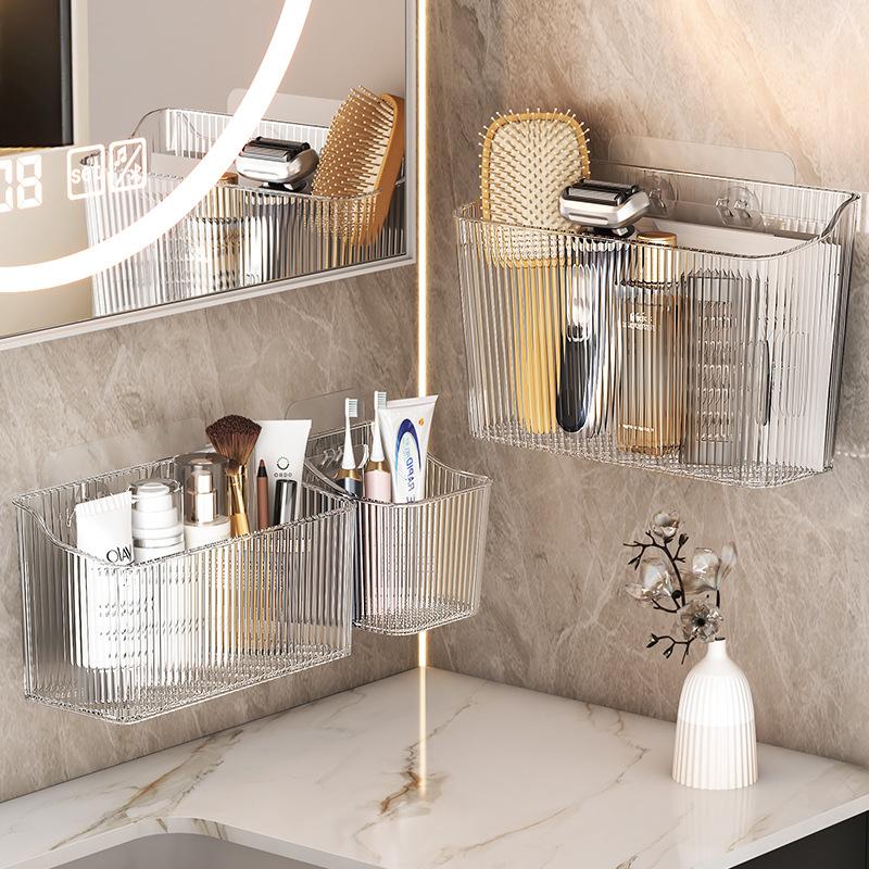 Multifunctional Transparent Storage Rack Holder Punch Free Wall-Mounted Storage Organization Kitchen Cabinet Storage Box