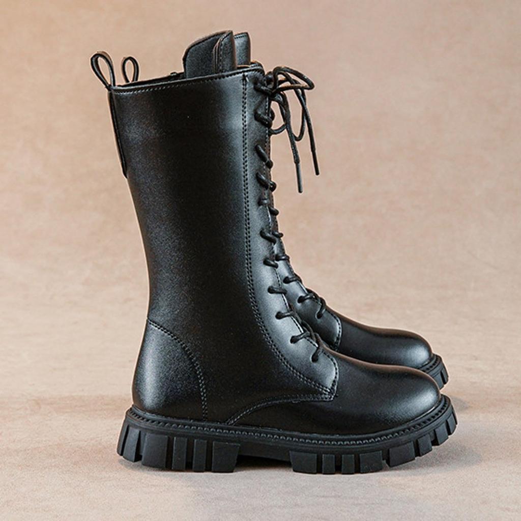 Bottes Blanches à Lacets Bottines Fermeture Éclair Latérale Semelle Souple Cuir Bottes Mi-Haut Habillage/École Équitation Enfant Mode Automne/Hiver