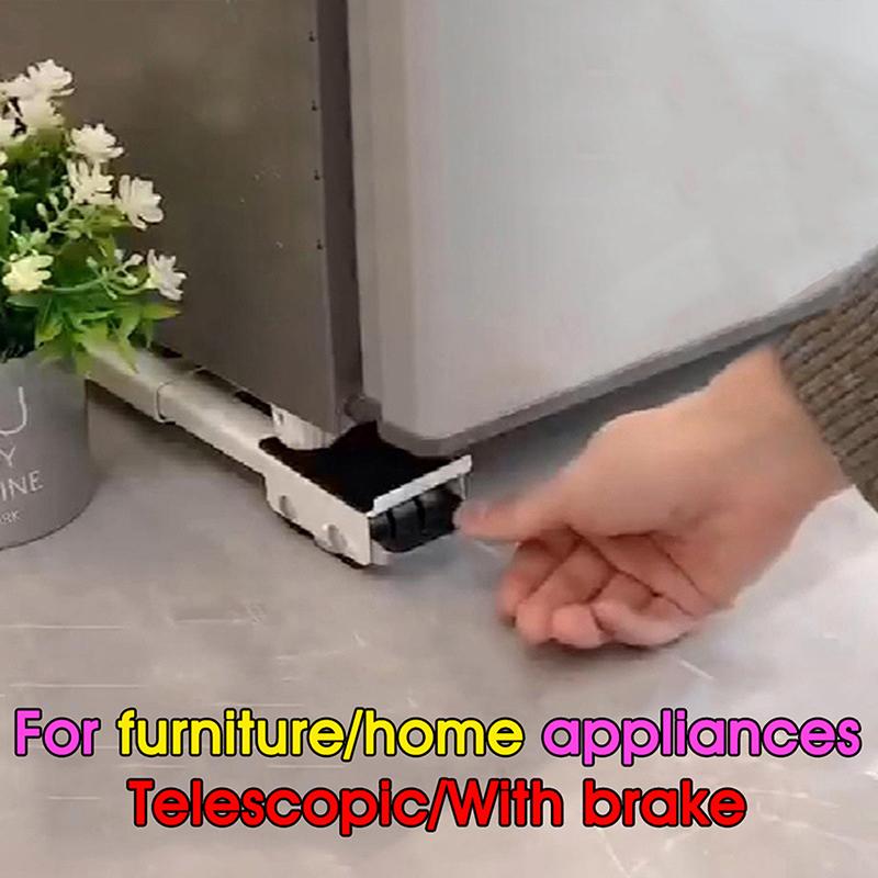 Heavy Duty Adjustable Appliance Rollers with Brake Telescopic Mobile Base Wheels for Washing Machine Fridge Furniture