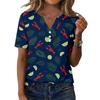 Women's Casual V Neck Short Sleeve Button T Shirt Lobster Print Lightweight Summer Top for Everyday Wear