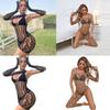 Women Leopard Fishnet Bodystocking Long Sleeve Bodysuit Sexy Hollow Out Mesh Tights Nightwear Erotic Lingerie Jumpsuit