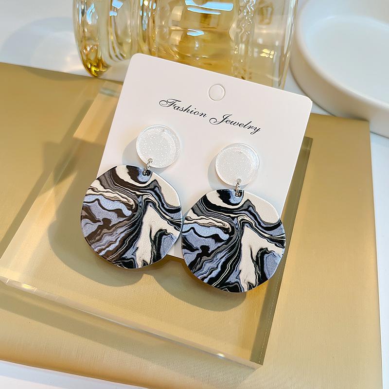 Cartoon Retro Chinese Ink Wash Style Geometric Round Stud Earrings