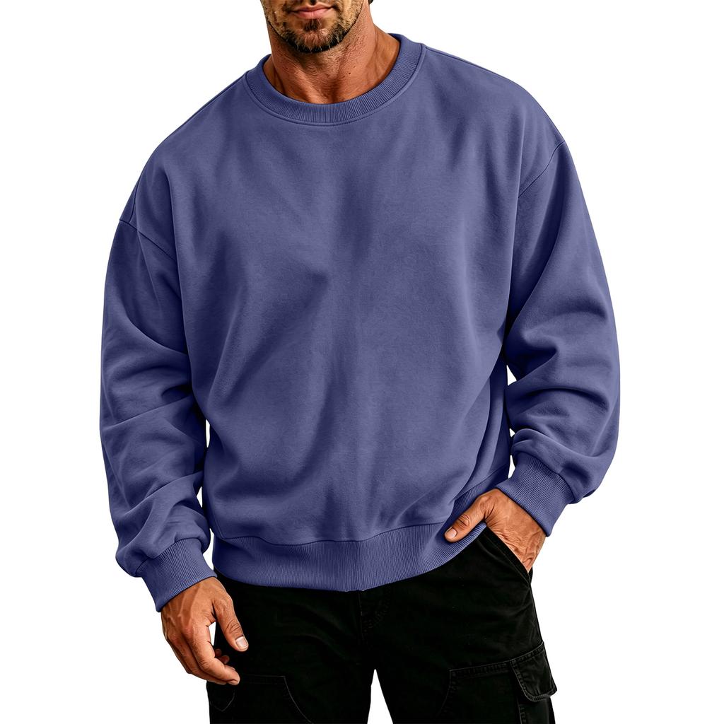 Men's Plus Size Neck Long Sleeve Sweatshirt - Casual Loose Fit Pullover Top for Fall and Winter