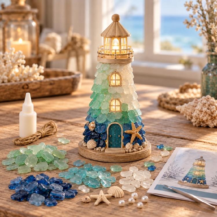 Standing Lighthouse Craft Set with Plastic Parts for Indoor Decoration, Handcrafts Assembly, and Handmade Gifting