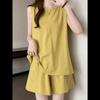 Large size women's clothing fat mm yellow sleeveless top and shorts set summer clothing with a complete set of casual thin two-piece set