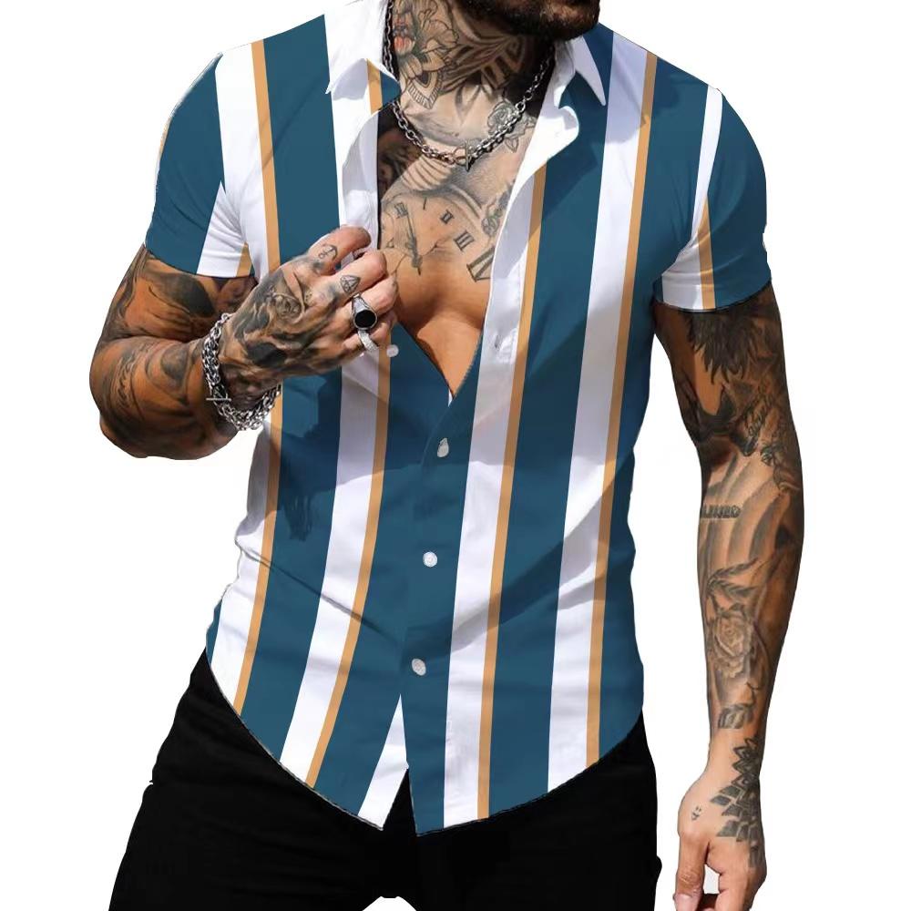 Summer Hawaiian Shirts 3d Printed Striped Sexy Men Women Clothing Men's Vocation Lapel Camisa Fashion Beach Short Sleeve  Blouse