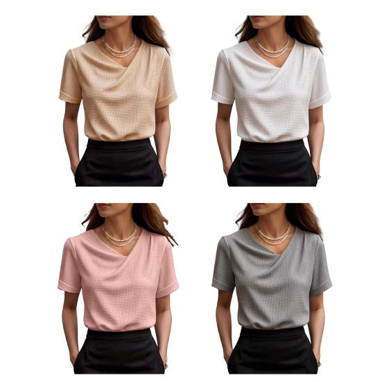 Damen Oberteile Slim Fit Kurzarm Überkreuz V-Ausschnitt Pullover Oberteile Einfarbige Weicher Stoff Sommer Shirt Täglich