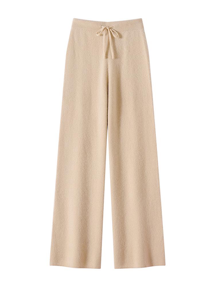 100% Pure Cashmere Women's High-Waisted Wide-Leg Knit Trousers