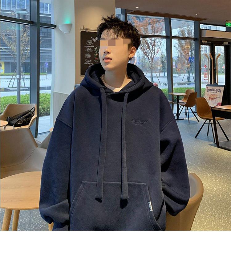 Men's American Retro Vintage Fleece-Lined Hooded Sweatshirt - Spring/Autumn Trendy Loose Fit Hoodie Jacket