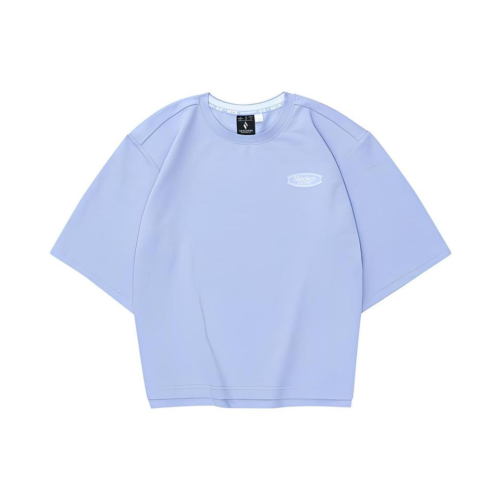 Skechers Letter Round Neck Pullover Versatile Sports Short Sleeve Breathable Dopamine Drop Shoulder T-Shirt Women T-Shirt Quartz-Purple L224W015-02SJ